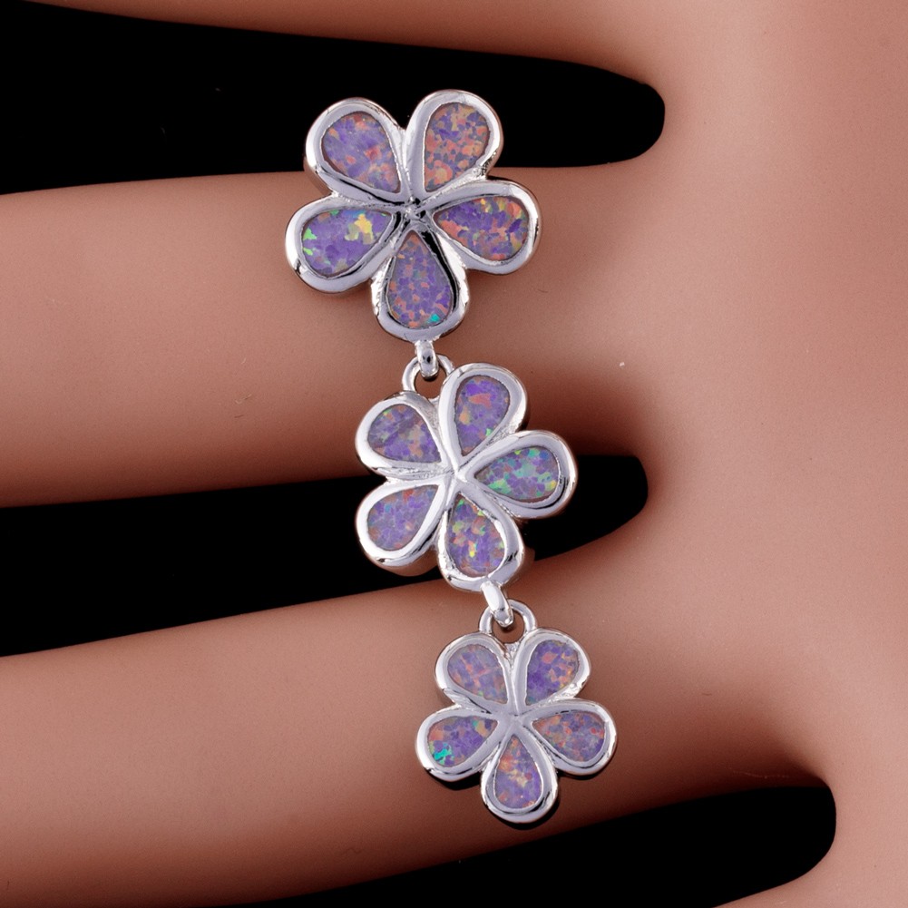 3 Plumeria Lavender Purple Fire Opal Silver Jewelry Necklace Pendant