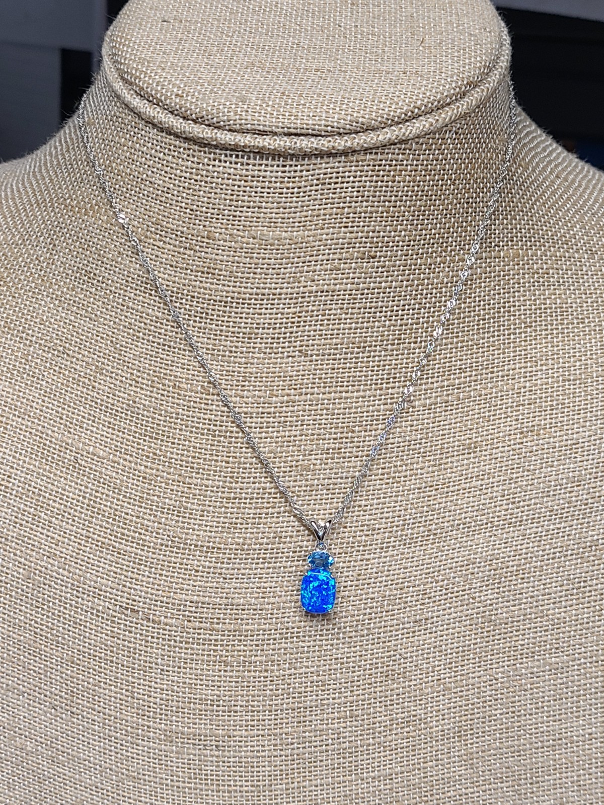Blue Lab Created Opal Rhodium Over Sterling Silver Pendant with Chain 0.63ct