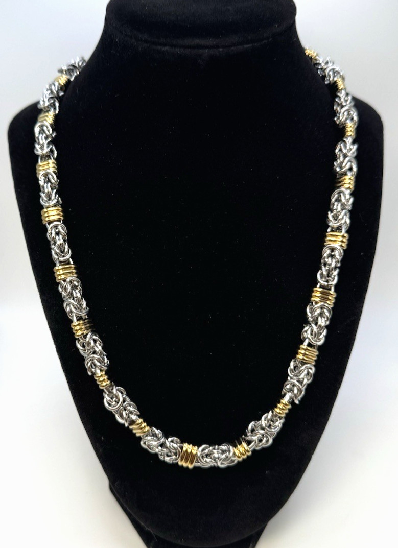 Byzantine Chain Necklace Two-Tone Gold Stainless Steel 20.5″ + 2″ Extender New