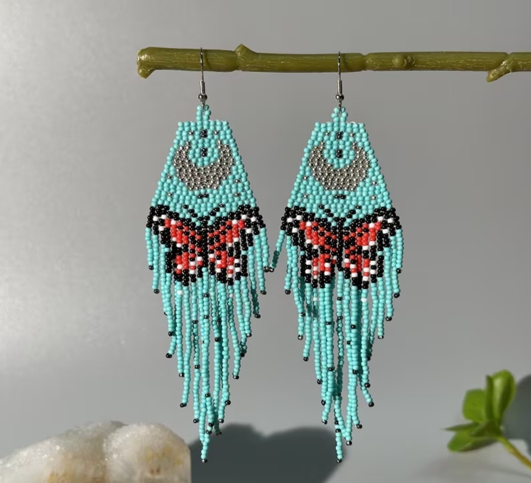 Gorgeous Beaded Butterfly Earrings Teardrop Design Dangle Bohemian Tassel…
