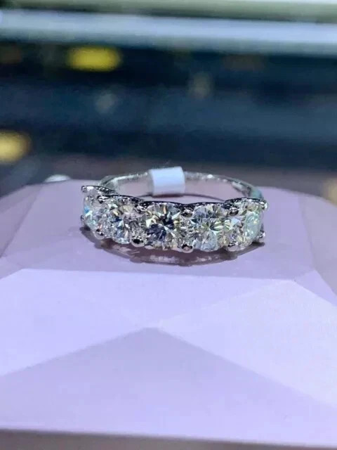 2.50 Ct Round Natural Diamond Eternity Wedding Band 14K White Gold Size 5 6 7 8