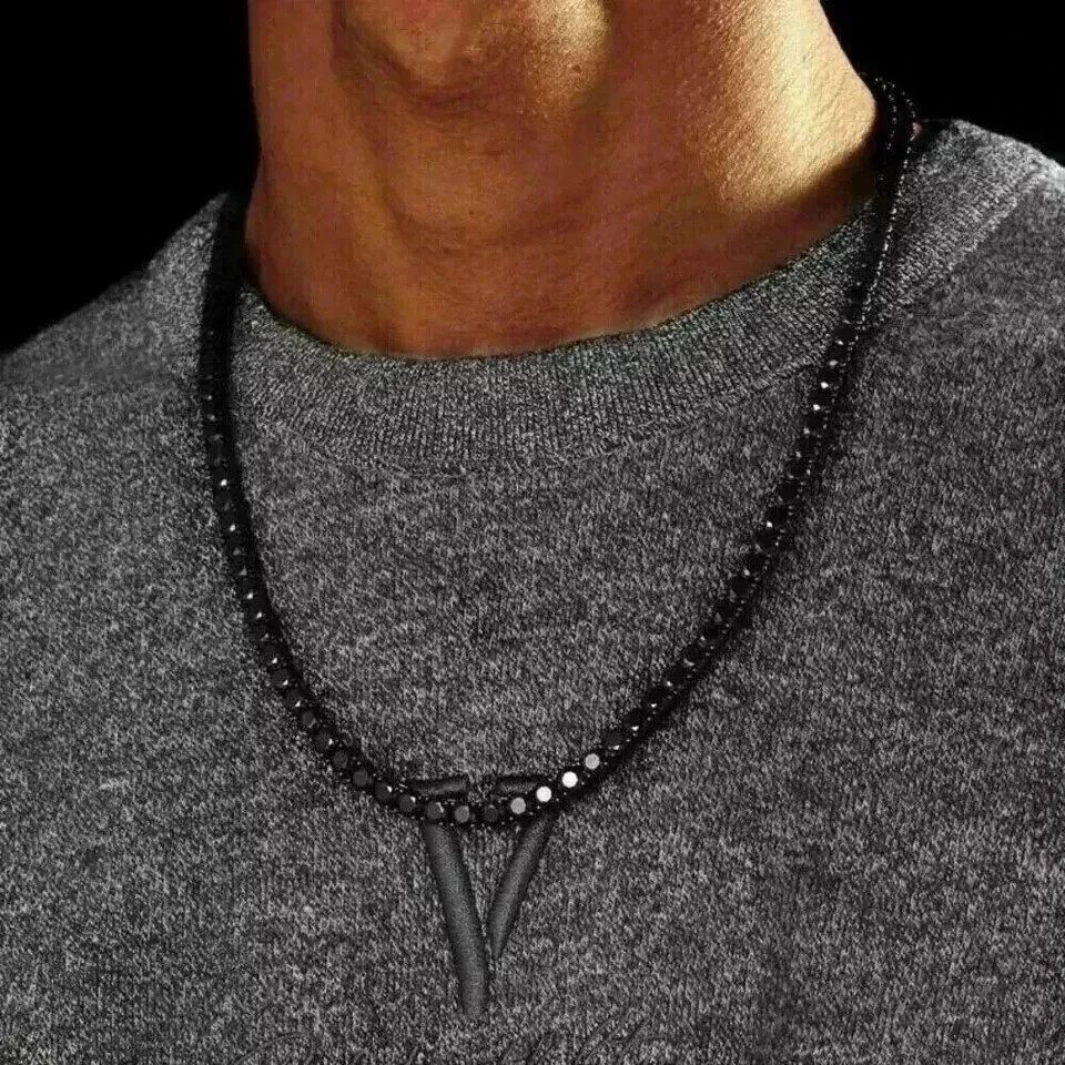 20CT Round Lab Created Black Diamond Men’s Tennis Necklace 14K Black Gold Finish