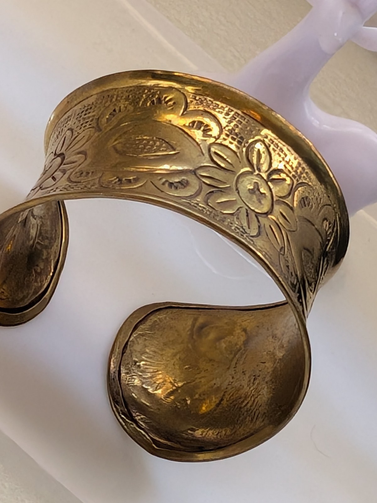 Vintage Statement Ornate Open Wide Cuff Bracelet Brass Engraved 35-41mm Wide 41g
