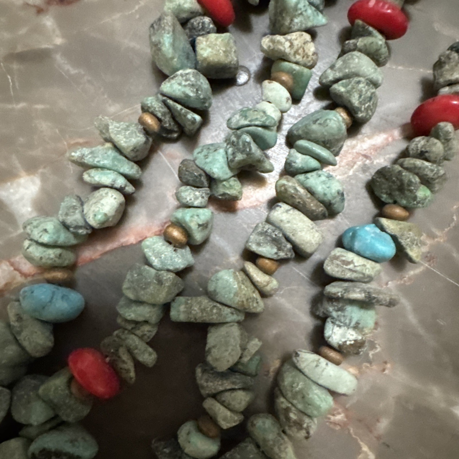 Rustic Turquoise Red Cora Double Stranded Necklace