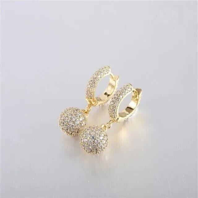 Drop Cluster Clip On Earring Round Cut Simulated Diamond 14K Yellow Gold Plated