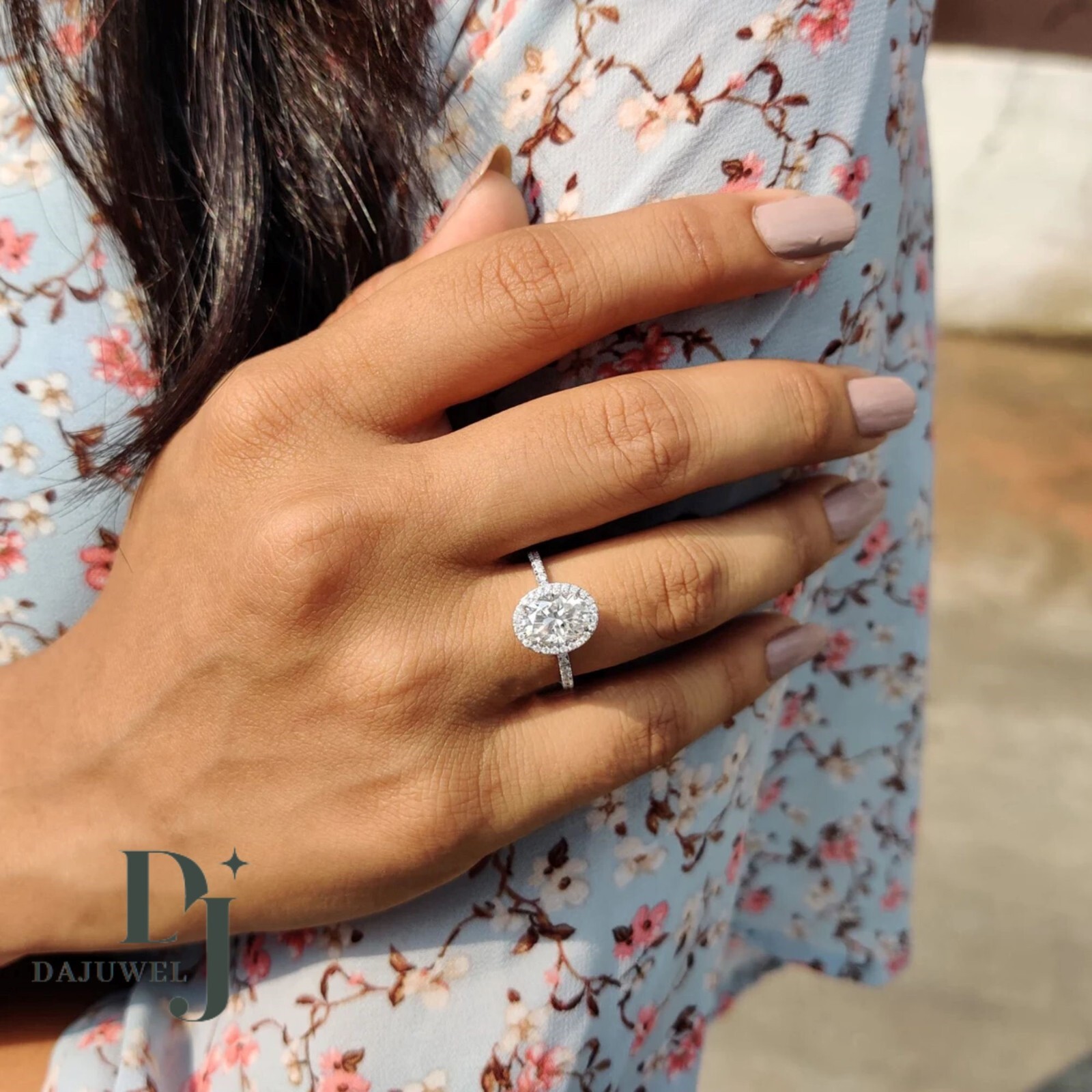2.50 Carat Oval Cut Moissanite Hidden Halo Engagement Ring Solid 14K White Gold