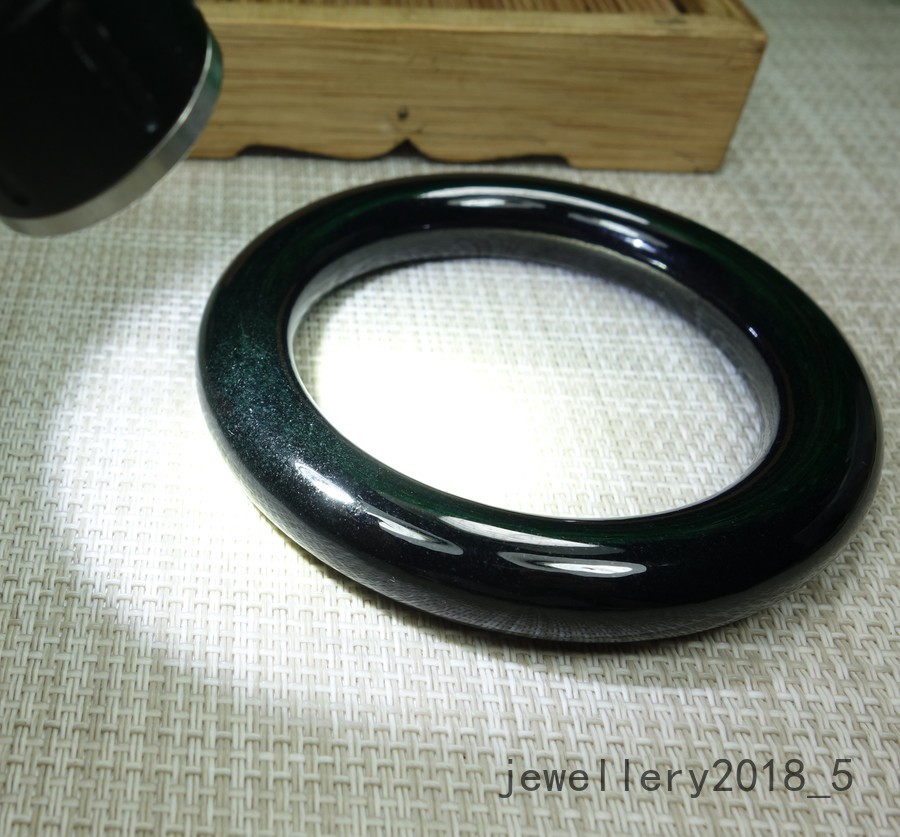 Certified Black Green Burma 100% Natural A Jadeite jade Bracelet 墨翠 圆条玉手镯 58.9mm
