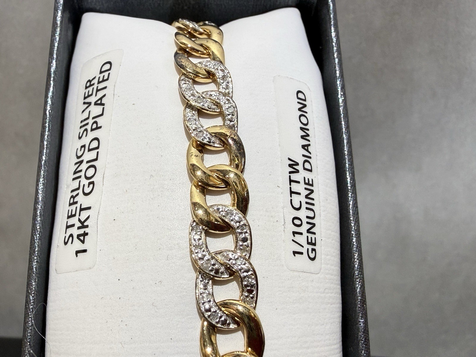 Brilliance Fine Jewelry 925 14K Gold Plated 1/10ctw Diamond Curb Bracelet