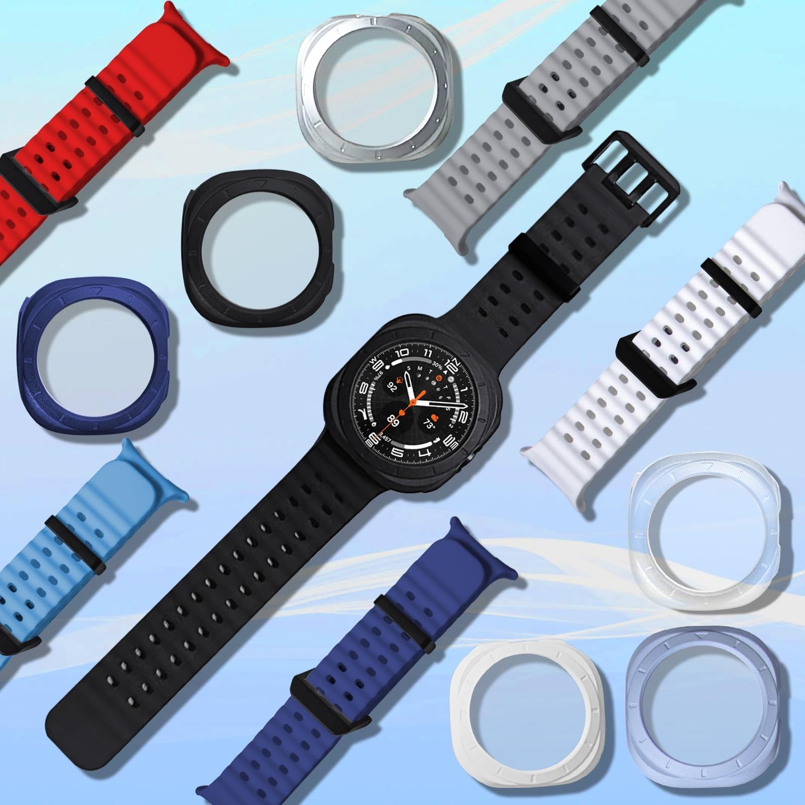 6 Pack Waterproof Silicone Bands for Galaxy Watch Ultra 47mm, Soft Sport Straps