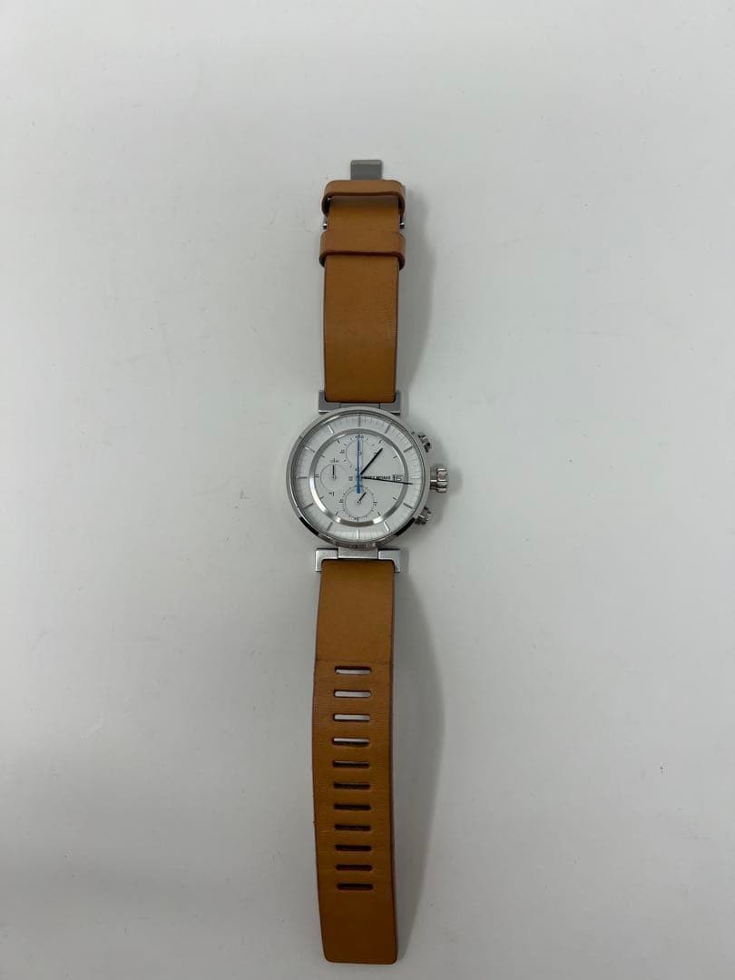 ISSEY MIYAKE W Chronograph White Dial Camel Leather Watch Running Genuine Band