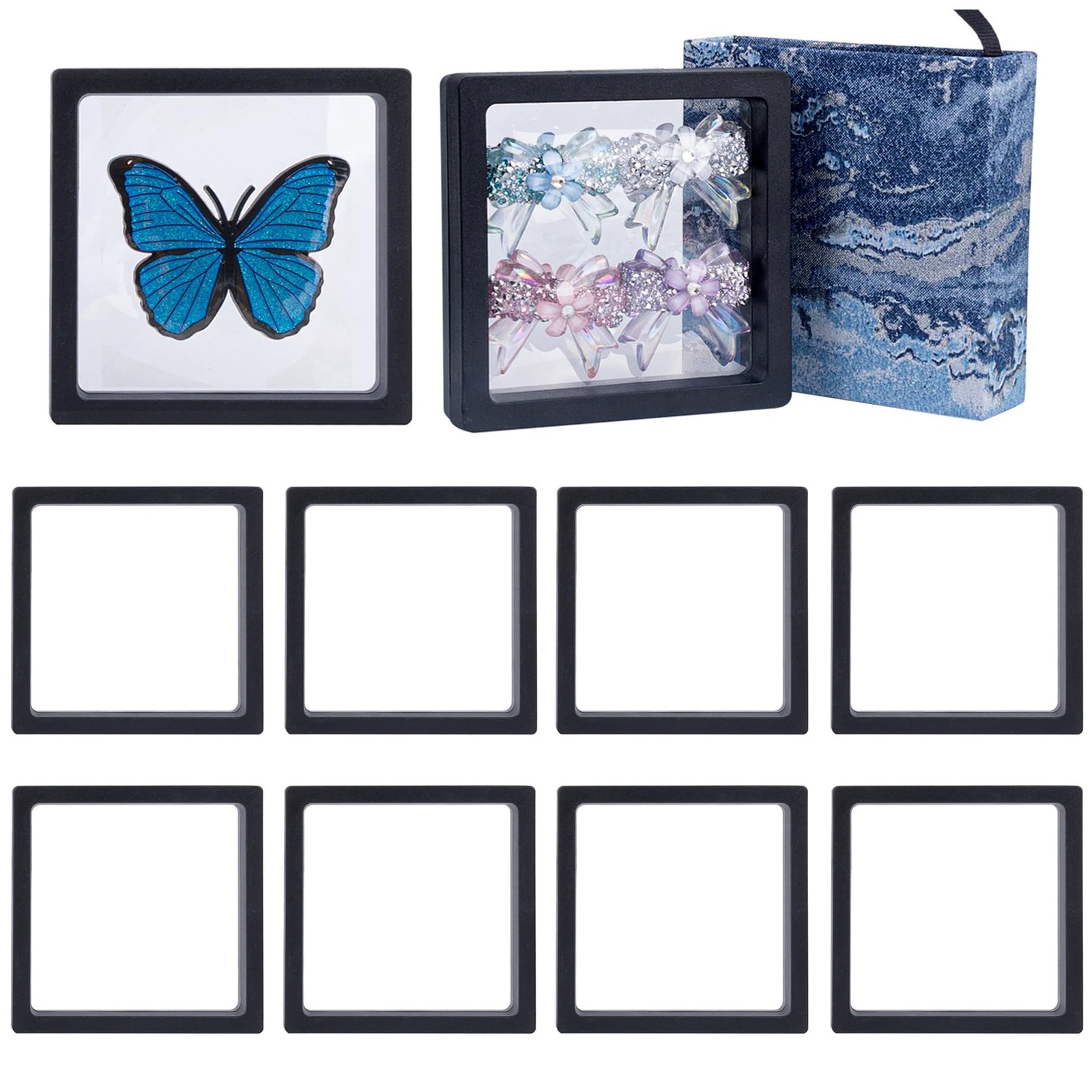 , 10 Pack 3D Floating Frame Display Case 3.5×3.5×0.8 PullOut PE Jewelry Box C…