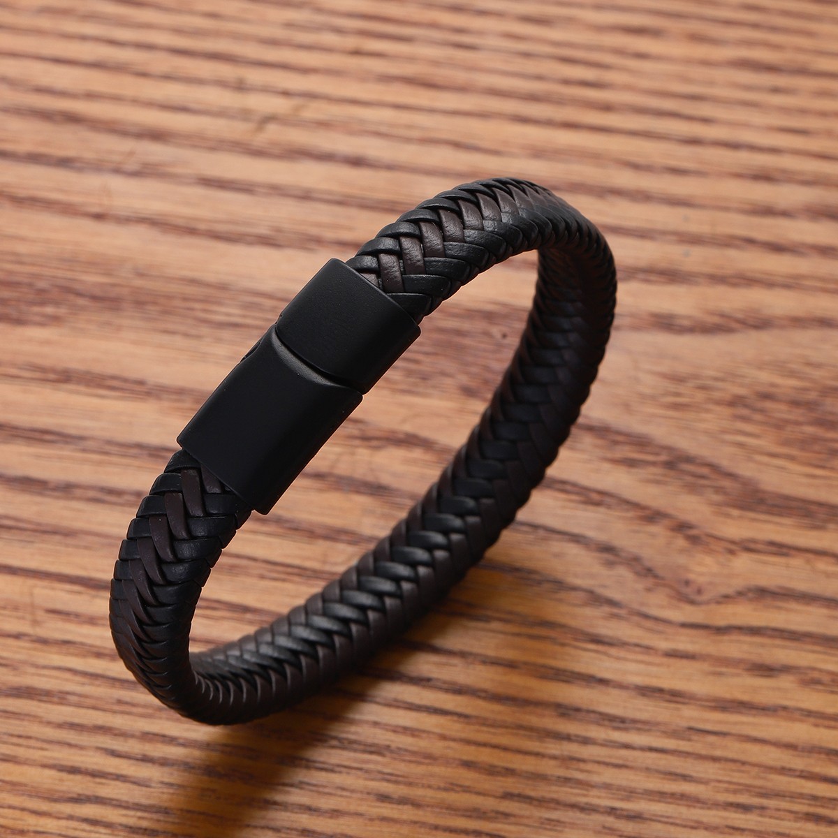 Retro Men’s Magnetic Buckle Faux Leather Fabric Stainless Steel Braided Bracelet