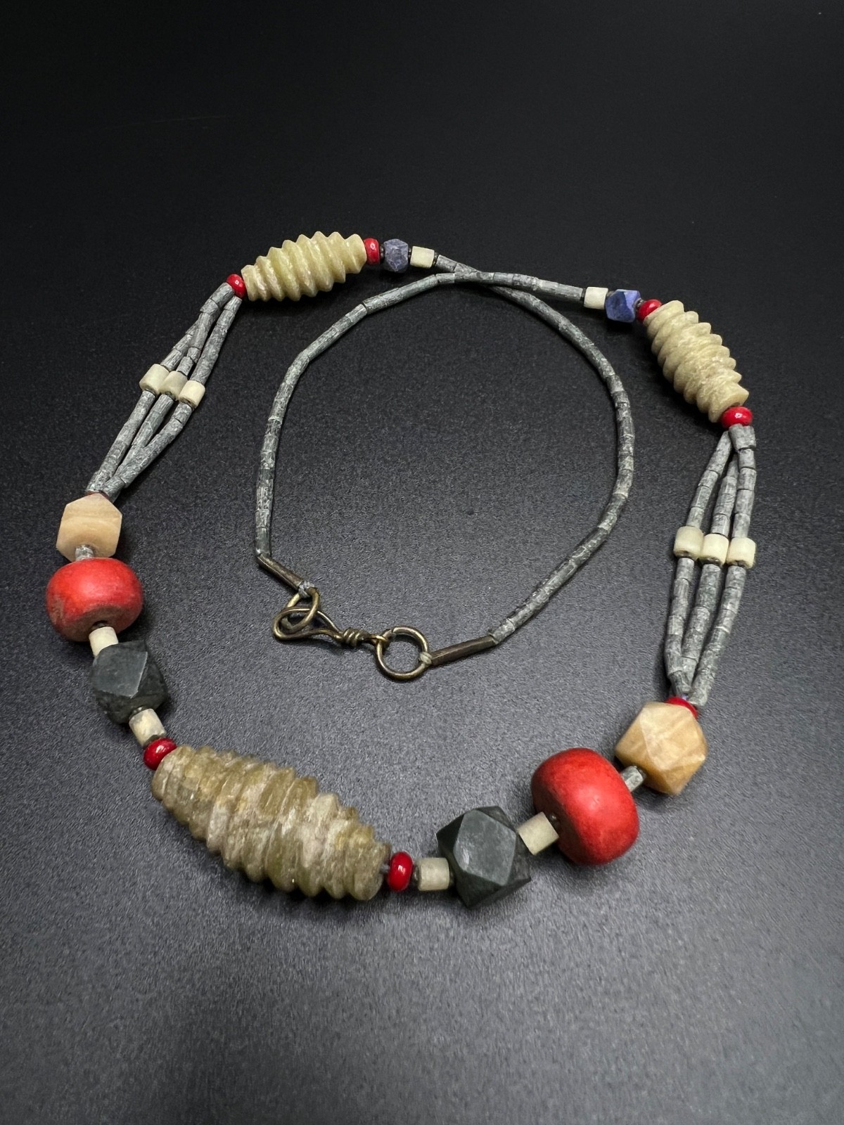 Vintage Tribal Beaded Necklace, Ethnic Statement Necklace, Primitive Artisan