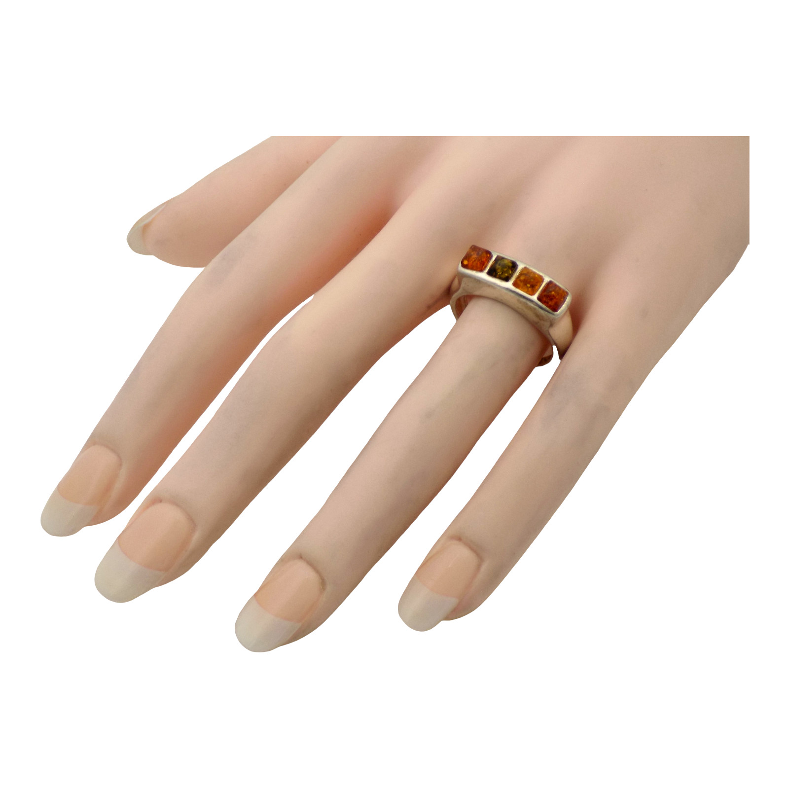 SIGNED STERLING 12.3MM MULTICOLOR BALTIC AMBER SIZE:9 RING 5.1GR #3115