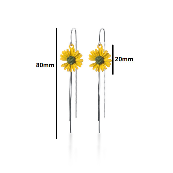 925 Sterling Silver Daisy Flower Dangle Drop Pull Through Threader Earrings PE48