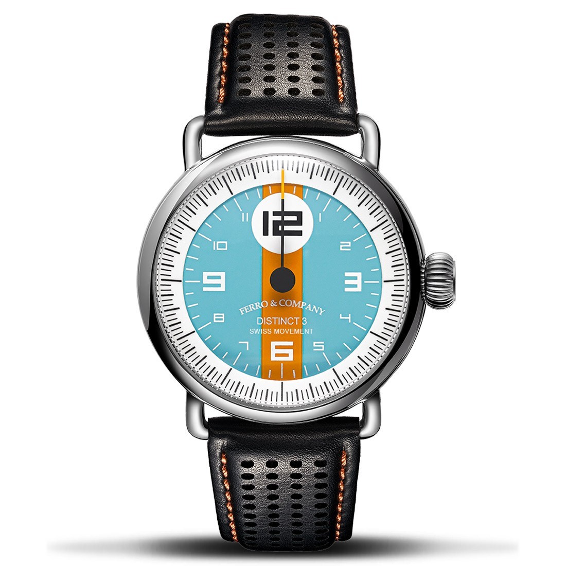 Ferro & Co. Distinct 3 Racing Quartz Steel Leather Black Orange Men’s Watch