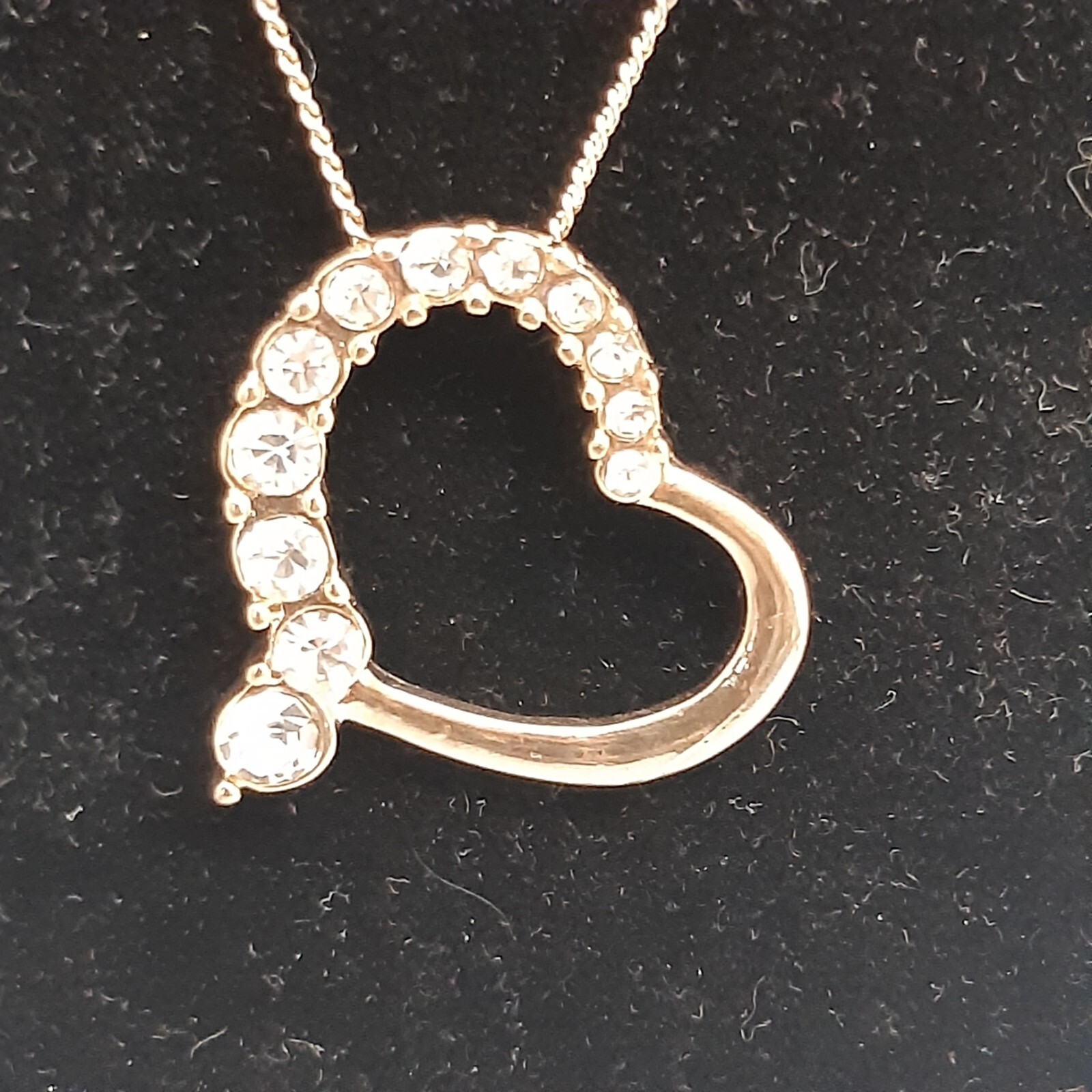 Gold Tone Necklace with Heart Pendant and Sparkly Crystals Rhinestones 36 cm