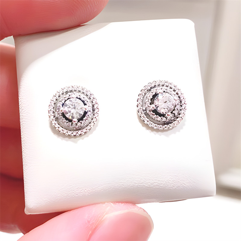 New 100% Authentic 925 Sterling Silver Sparkling Double Halo Stud Earrings