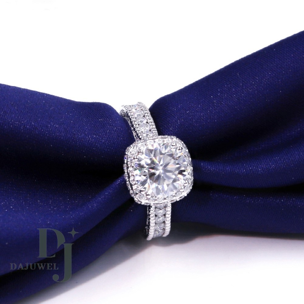 Moissanite Halo Engagement Ring Excellent Round Cut 2.70 CT Solid 14K White Gold