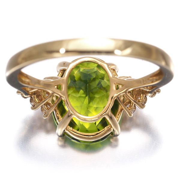 Auth GSTV Ring Peridot 3.00ct Diamond 0.15ct US6-6.25 18K 750 Yellow Gold
