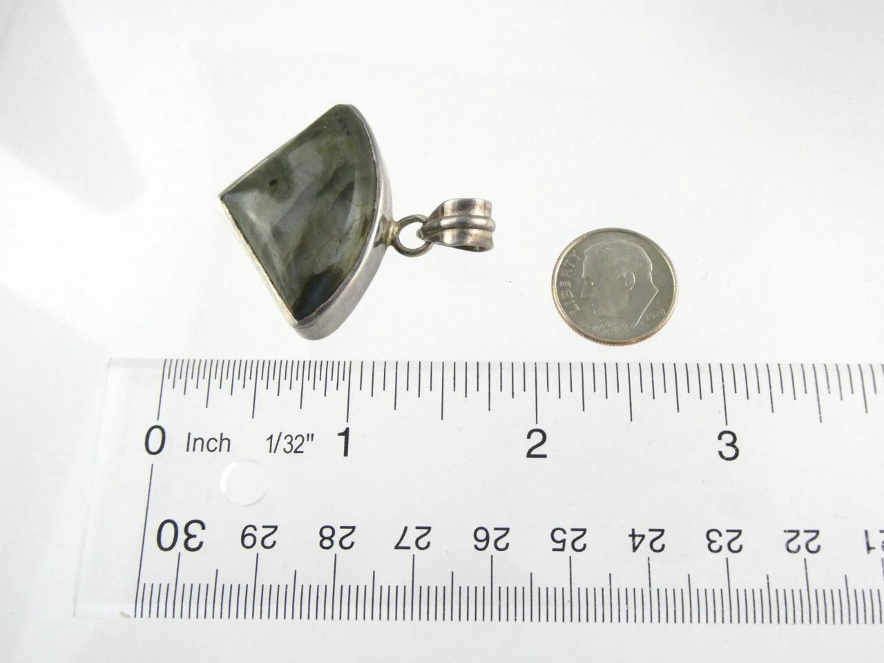 Sterling Silver Labradorite Freeform Triangular Cabochon Cut Pendant 925 14.6g