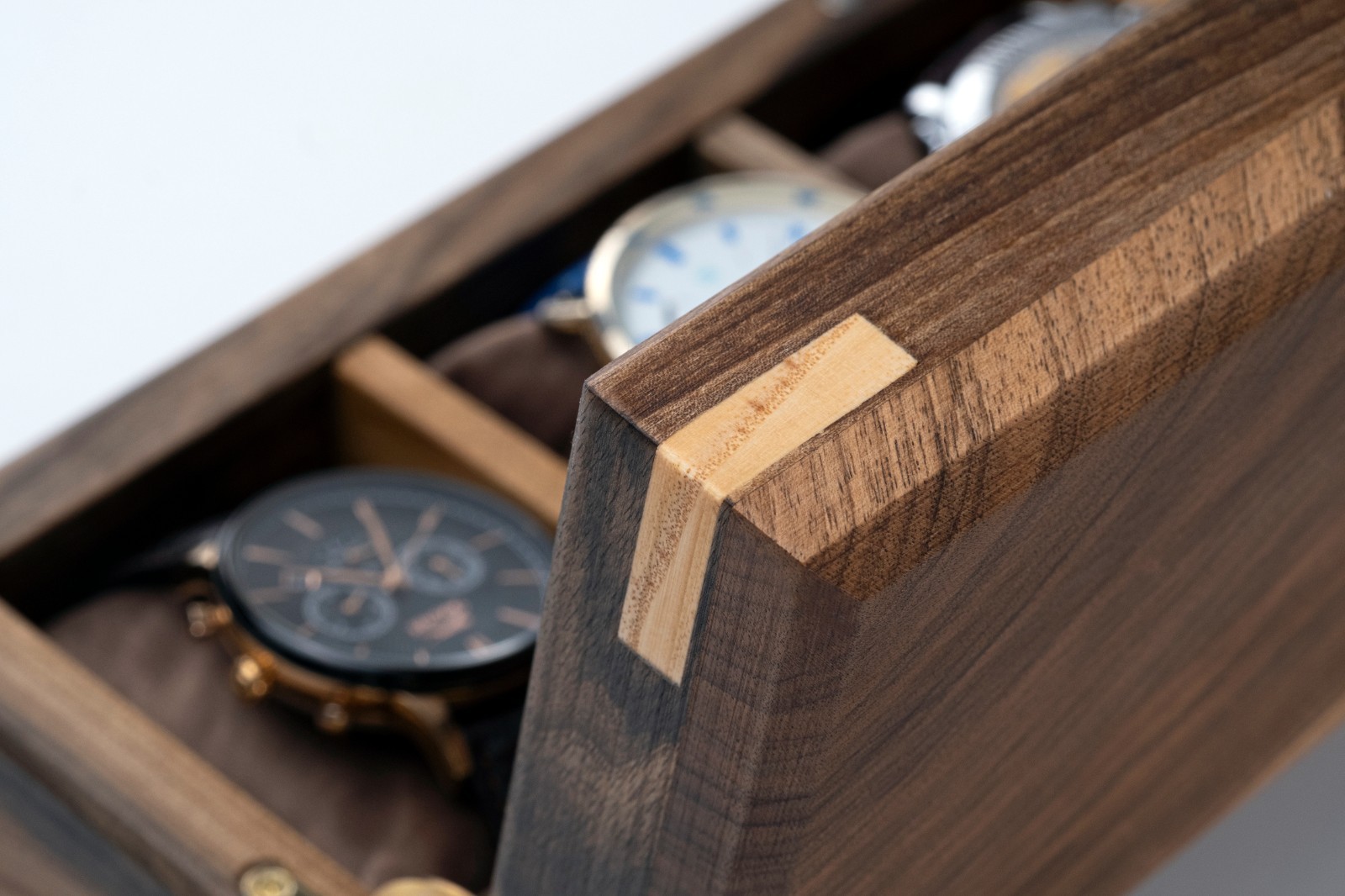 Walnut Watch Box, Handmade Watch Storage, Personalized Watch Case (5 Slot)