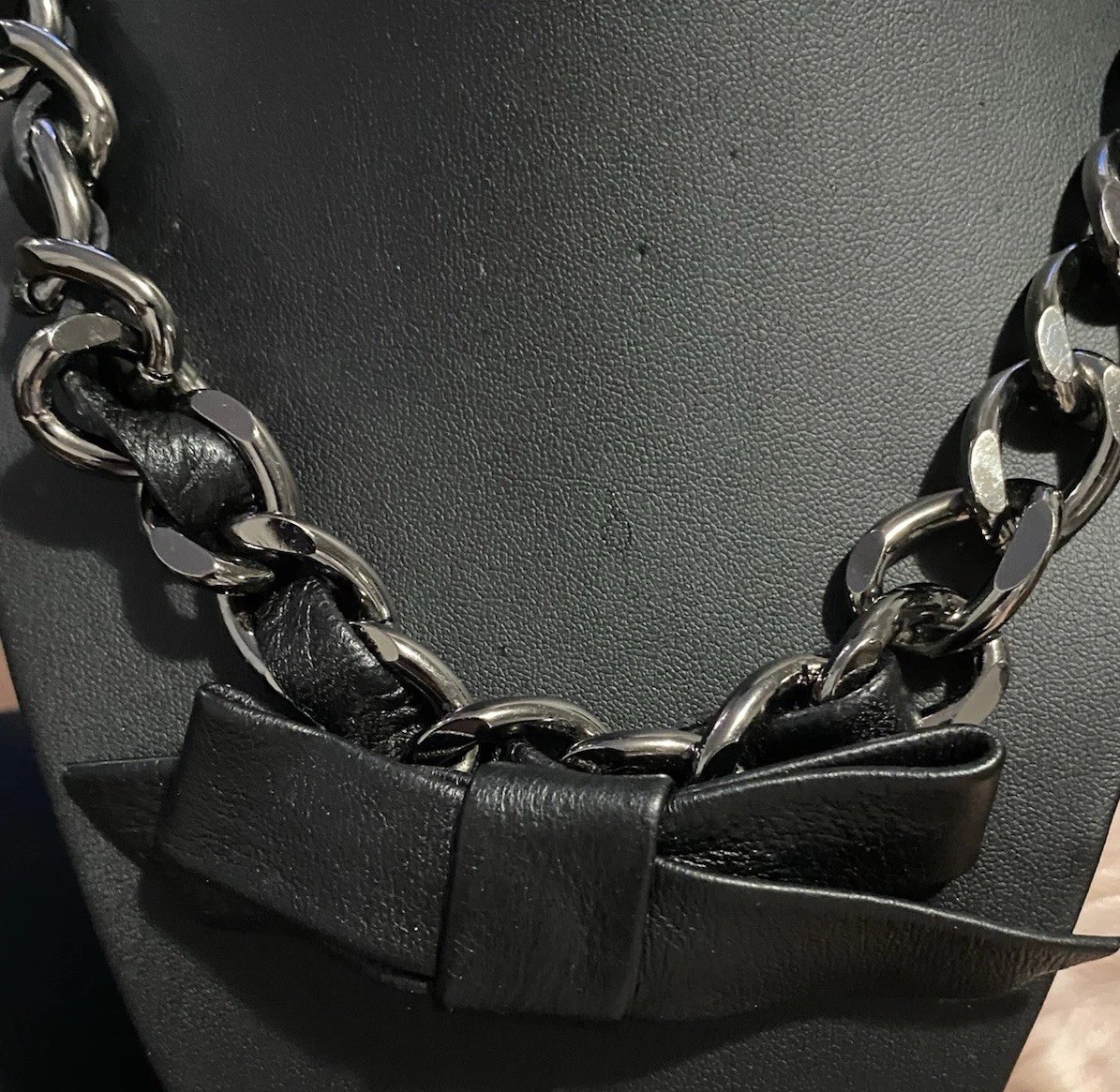Mimco Choker Y2k Necklace Black Bow Chain Link Rare Emo Goth Statement Grunge
