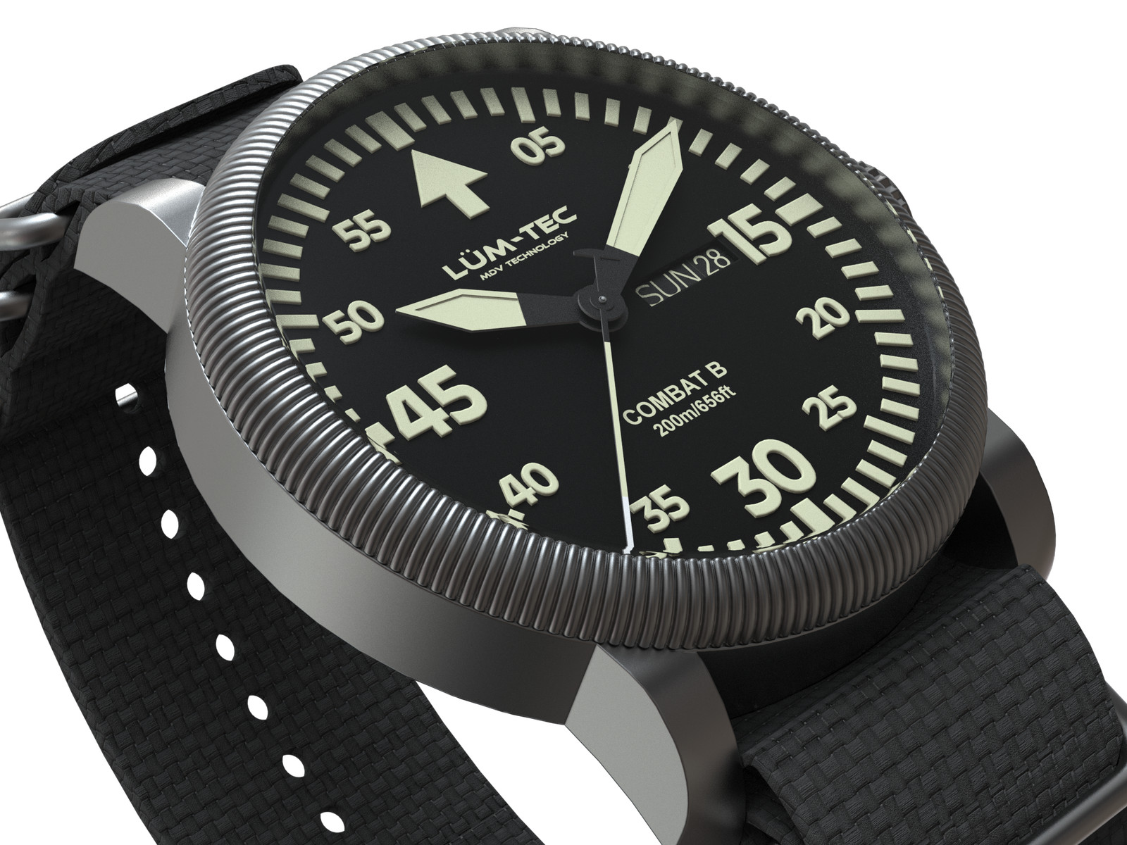 Lum-Tec Combat B68 Day/Date watch, 2-yr warranty, USA Made, 2 straps, 43mm, NIB