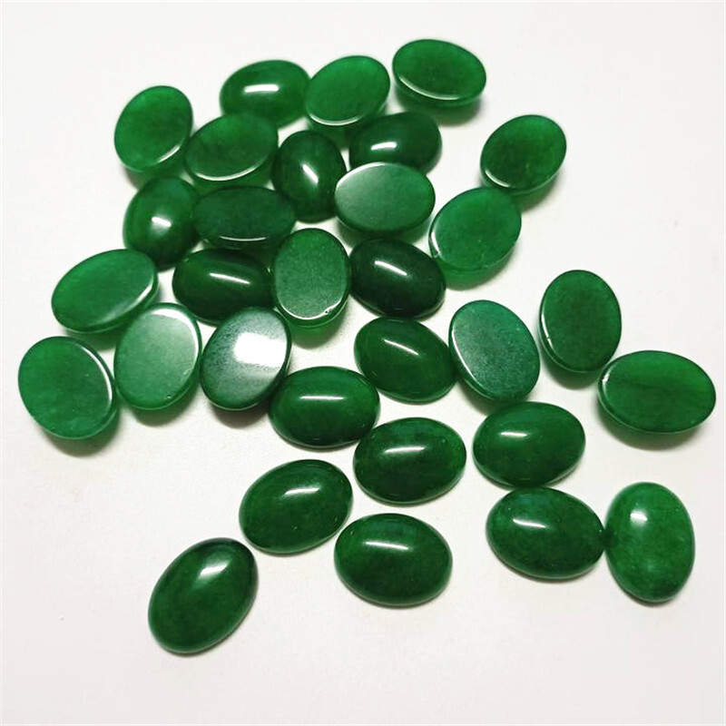 15x20mm Natural Stone 30pcs Green Jade Oval CAB Cabochon for Jewelry No Holes
