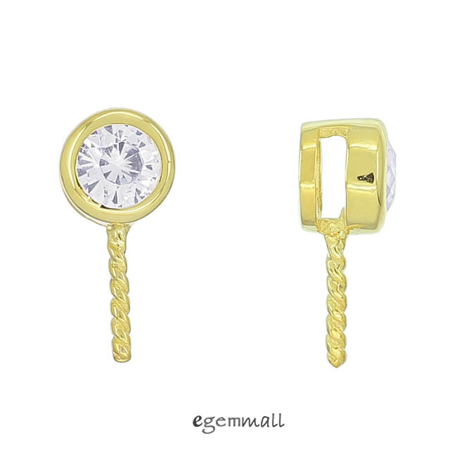 1PC Gold Plated Sterling Silver CZ Pendant Bail with Glue In Pin #99014