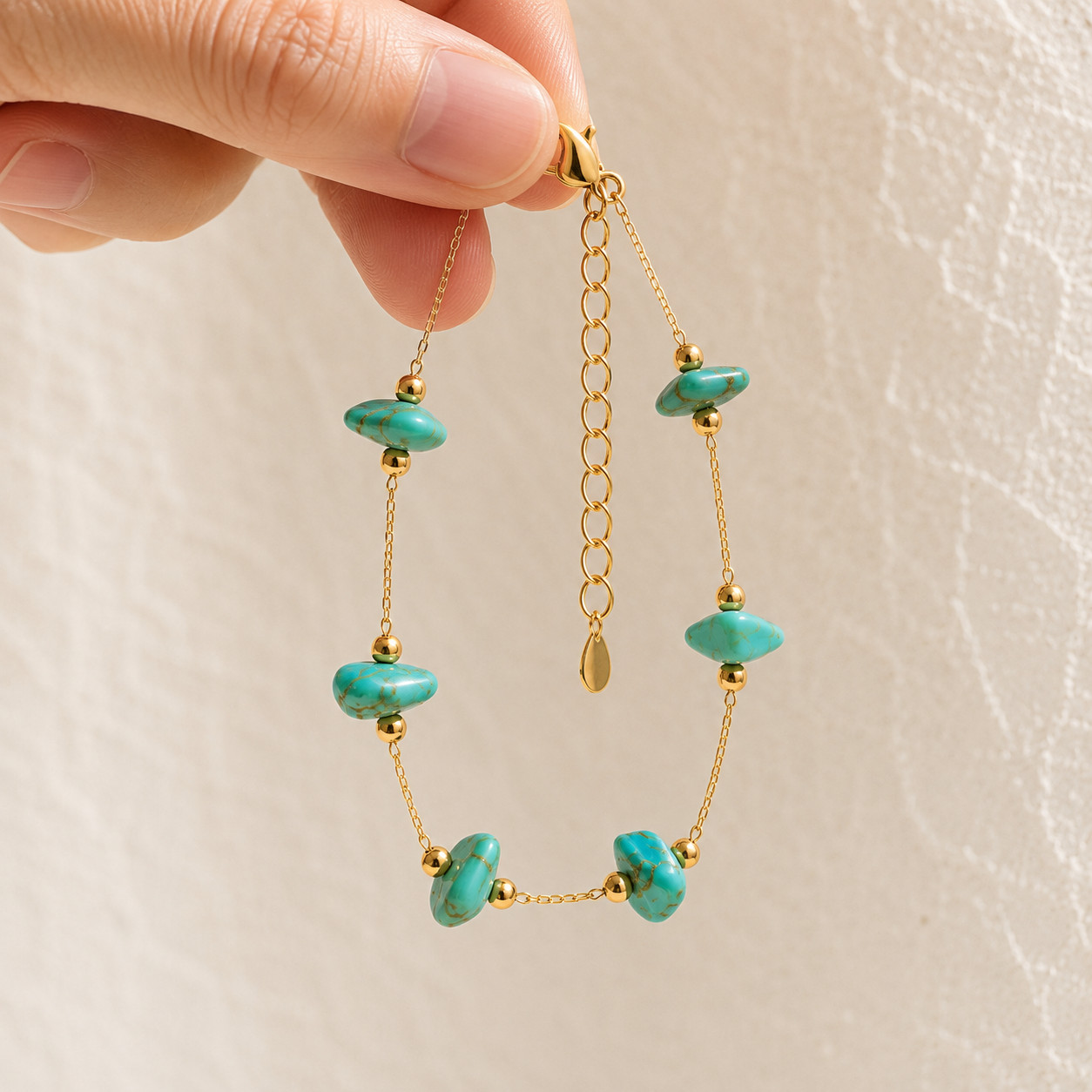 Natural Turquoise Chip Bracelet | 18K Gold Plated | Protection & Wisdom | Dainty