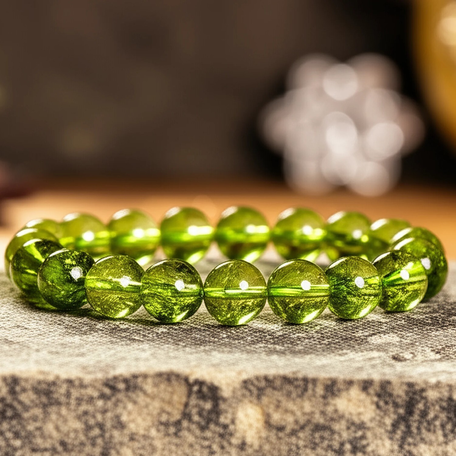 Genuine Peridot Stone Bracelet Green Crystal Beads Stretch Bracelet Handmade 1Pc