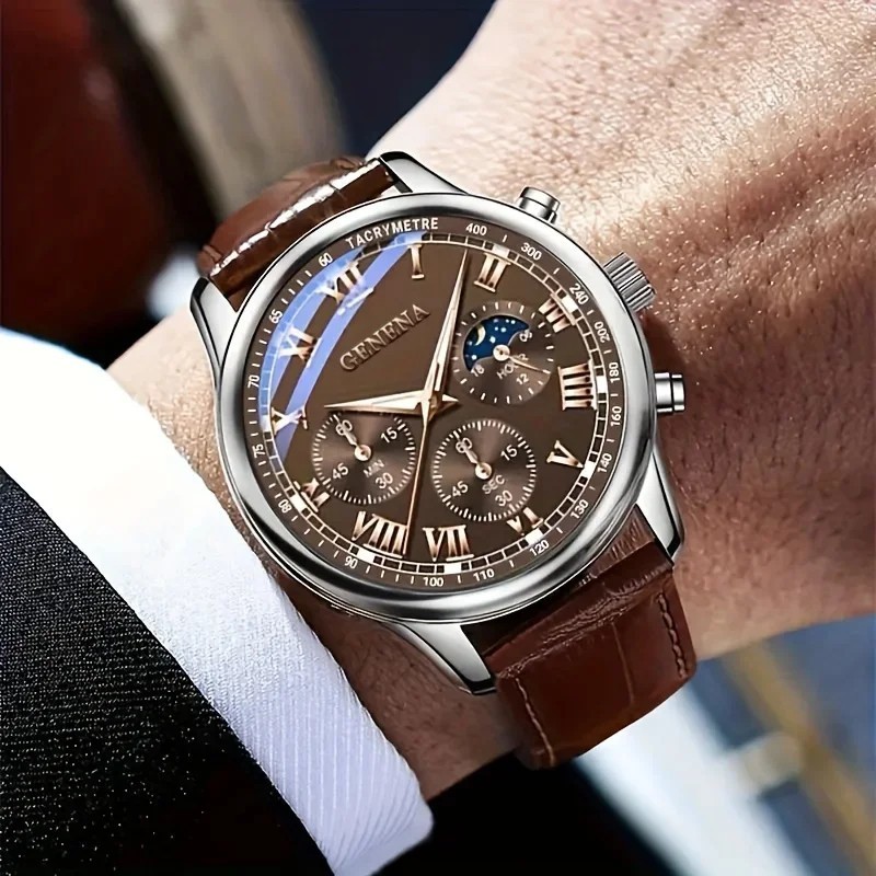 Luxury Men’s Business Quartz Watch Brown Leather Casual Wristwatch Best & Good