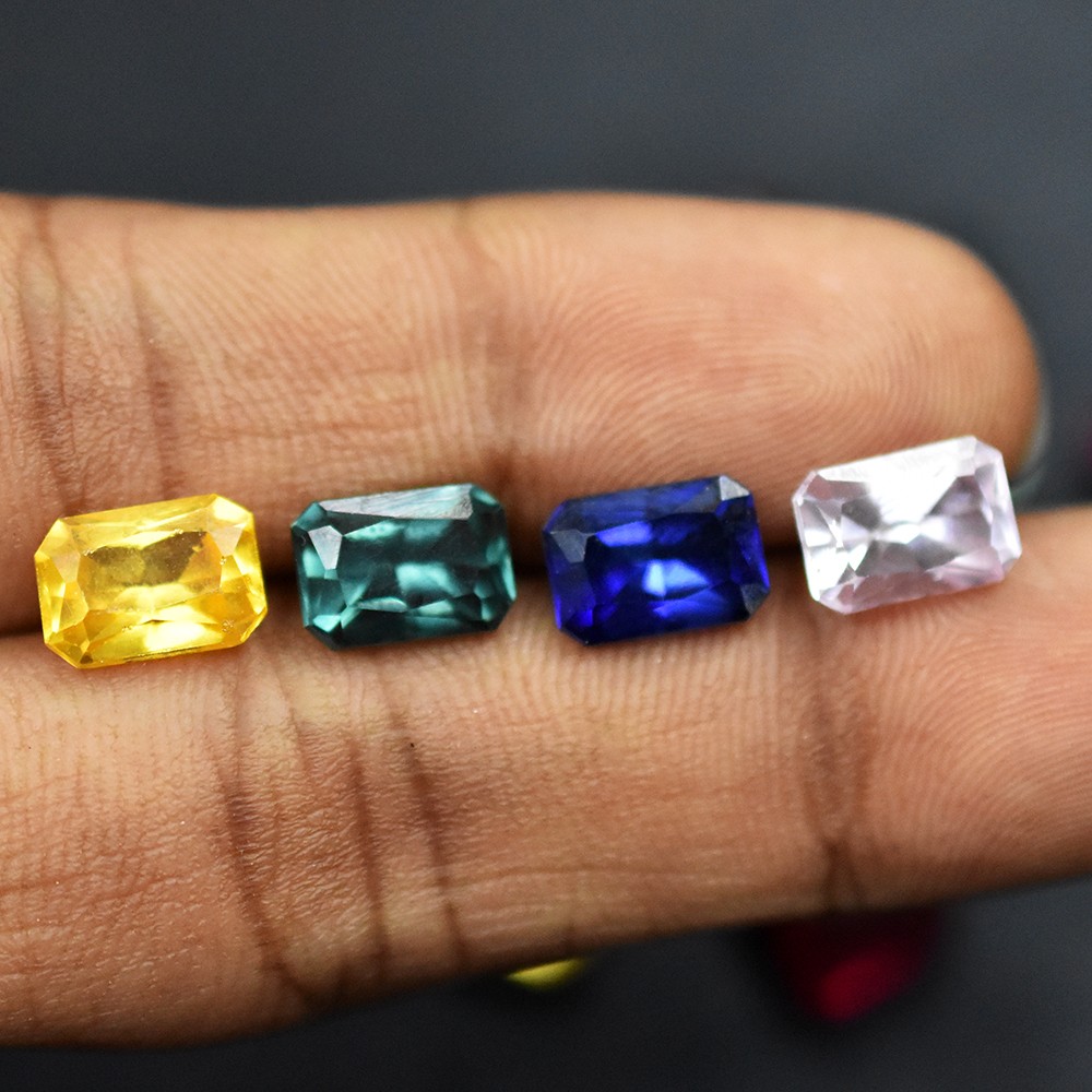 Certified 7×5 mm Natural Mix Color Sapphire Emerald Cut Gemstone 12.00 Ct Lot