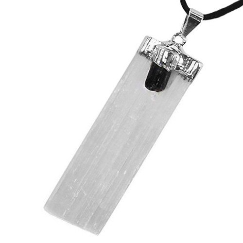 SELENITE Black Tourmaline Crystal Pendant 925 Sterling Silver Necklace Reiki Hea