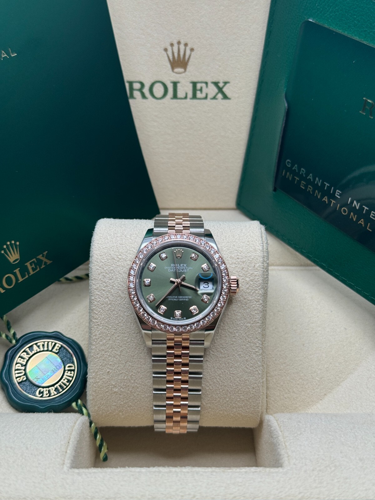 Rolex Lady-Datejust NEW Olive Green Diamond Dial 279381RBR Jubilee Bracelet