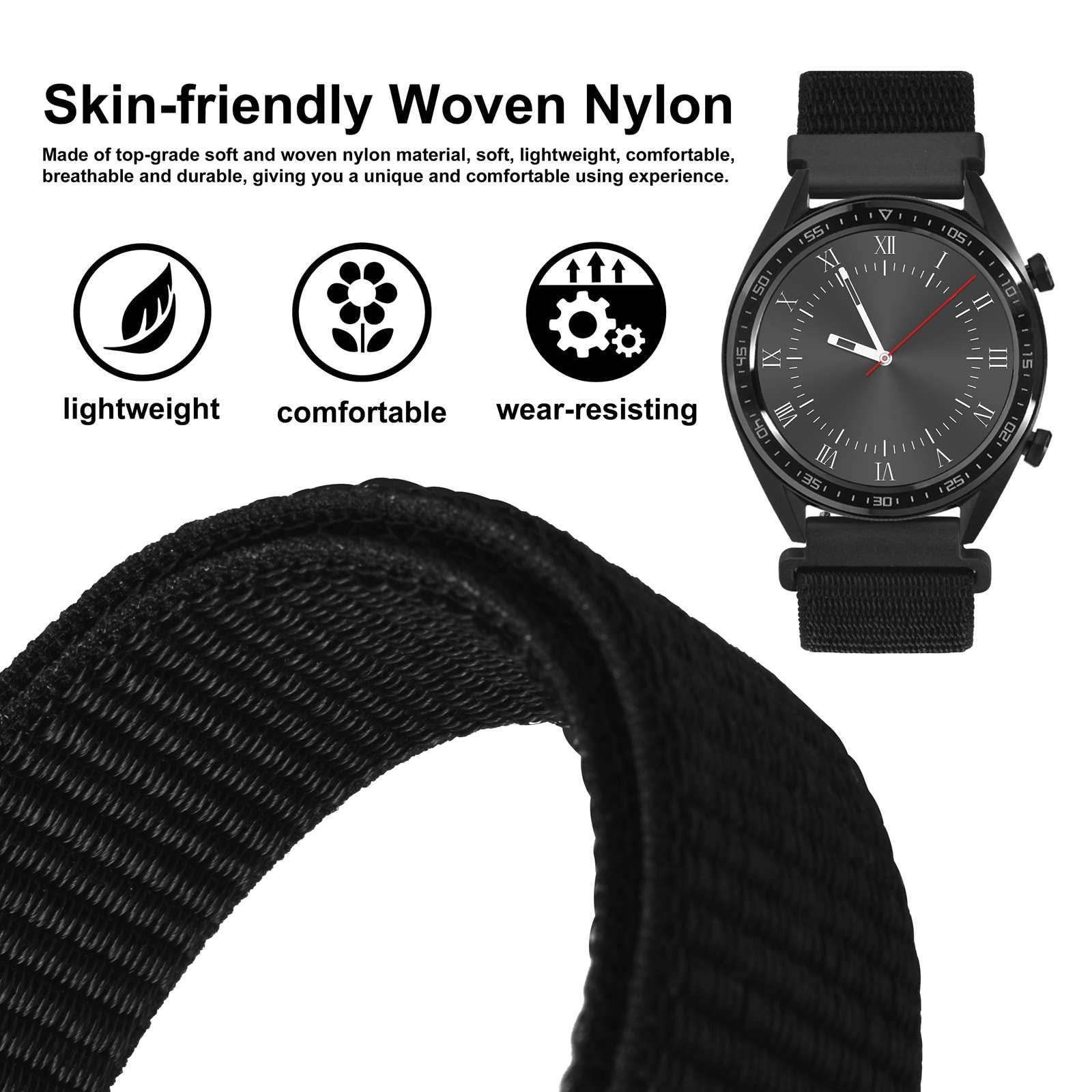 WOCCI 20mm Adjustable Nylon Watch Band, Quick Release Sport Loop Strap Black