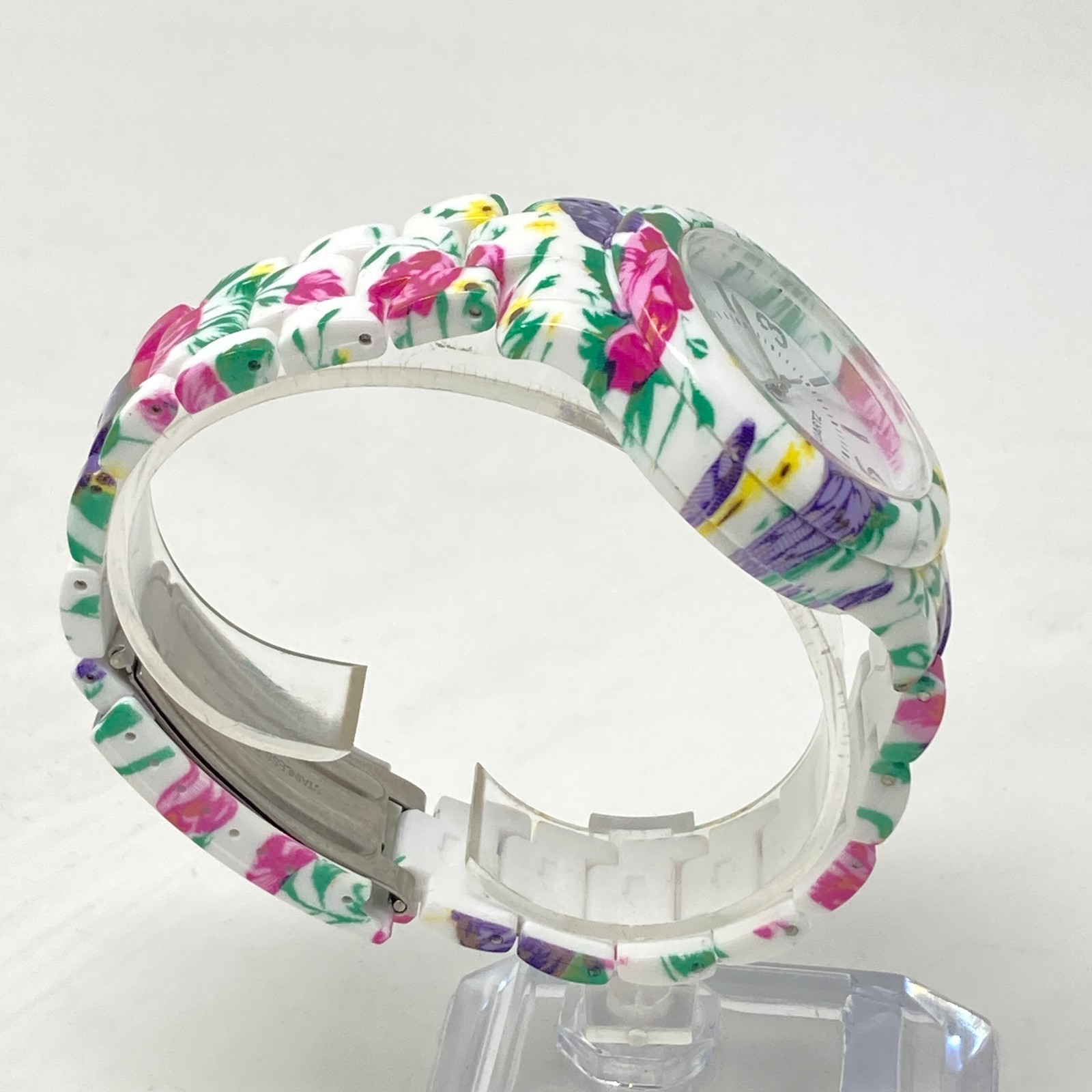 Floral Watch Women 39mm White Purple Pink Lightweight Spring New Battery 7.75″