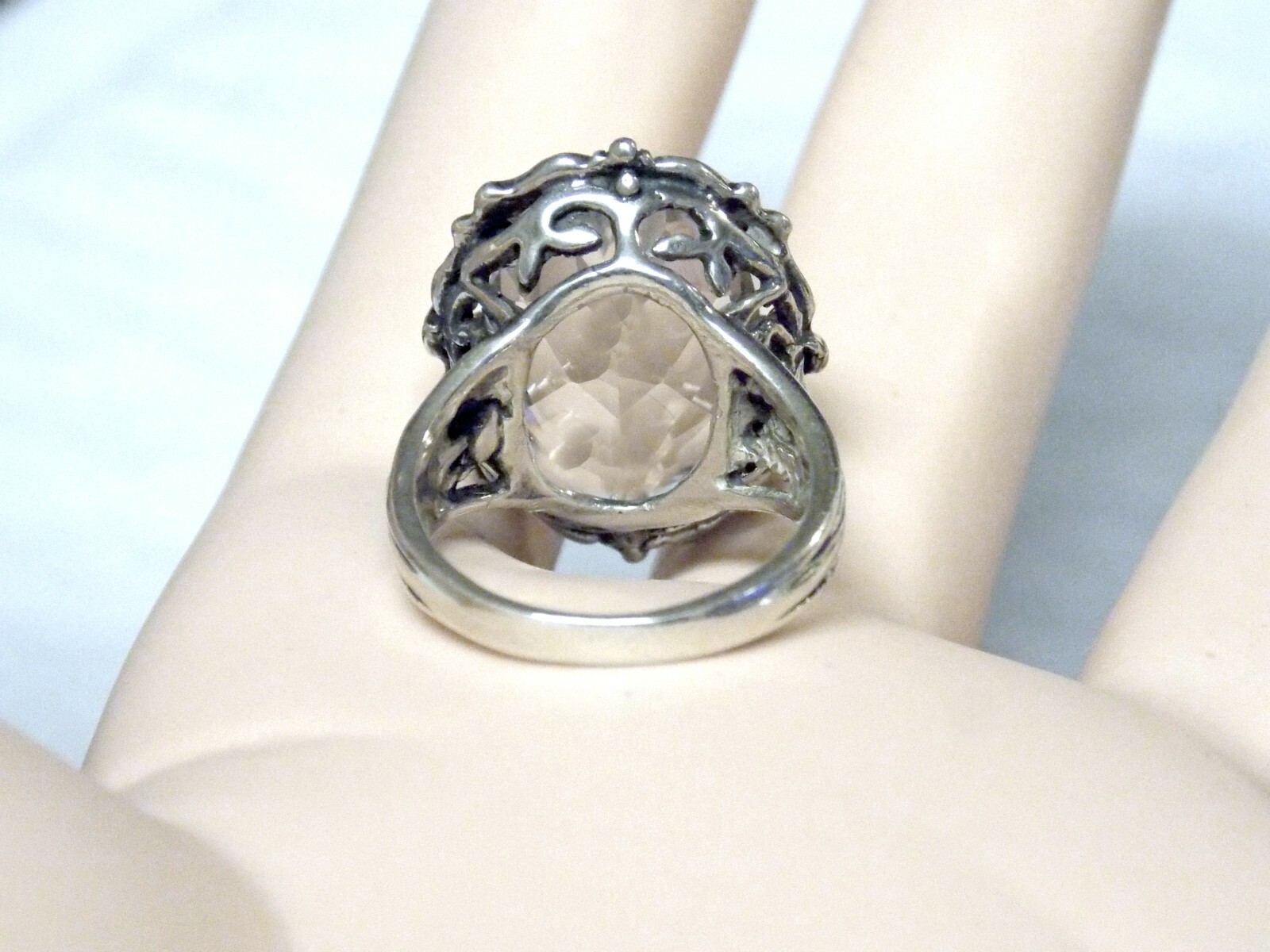 12ct White Lab Sapphire Size 7 Ring 925 Sterling Silver Filigree Vint Style USA