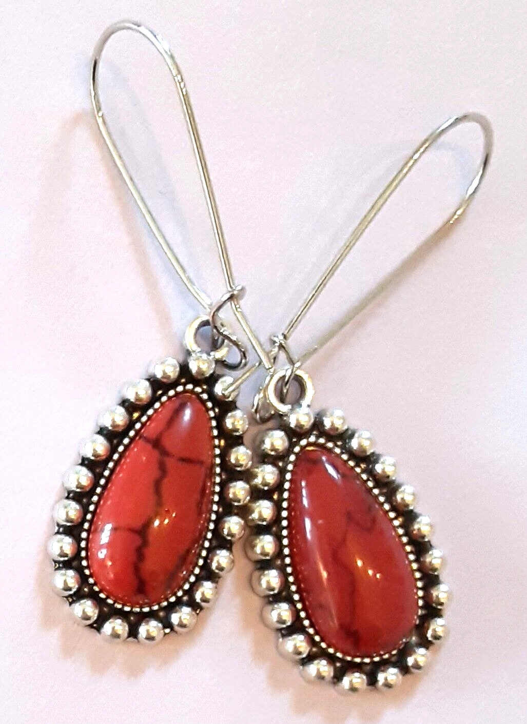 rust RED TURQUOISE TEARDROP earring SP KIDNEY WIRE K2TA