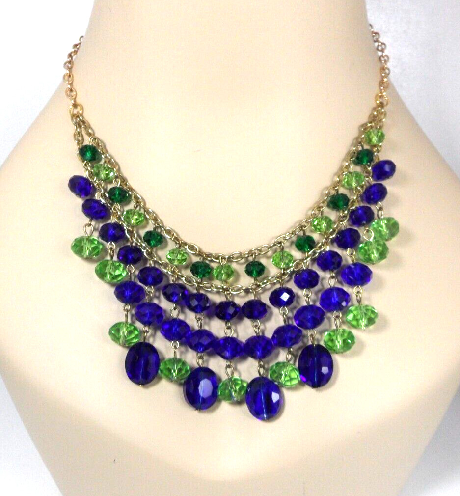 Sugarfix Art Deco Bib Necklace Beaded Waterfall Fringe Glass Speakeasy Gatsby
