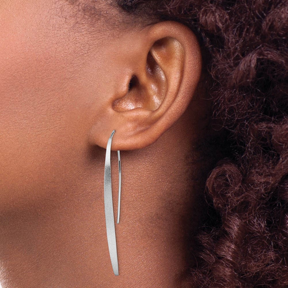 Brushed Curved Bar Threader Earrings in Silver, 55mm (2 1/8 in)