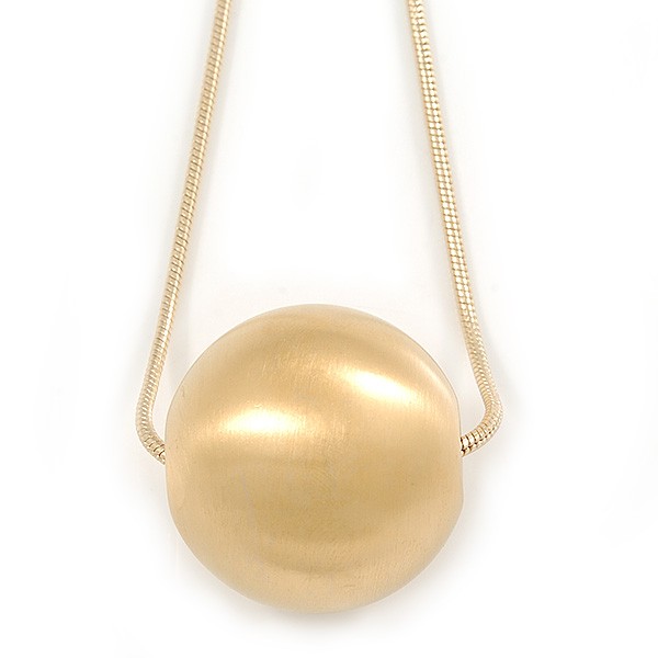 Brushed Gold Tone Metal Ball Pendant with Snake Type Long Chain – 90cm L/ 9cm