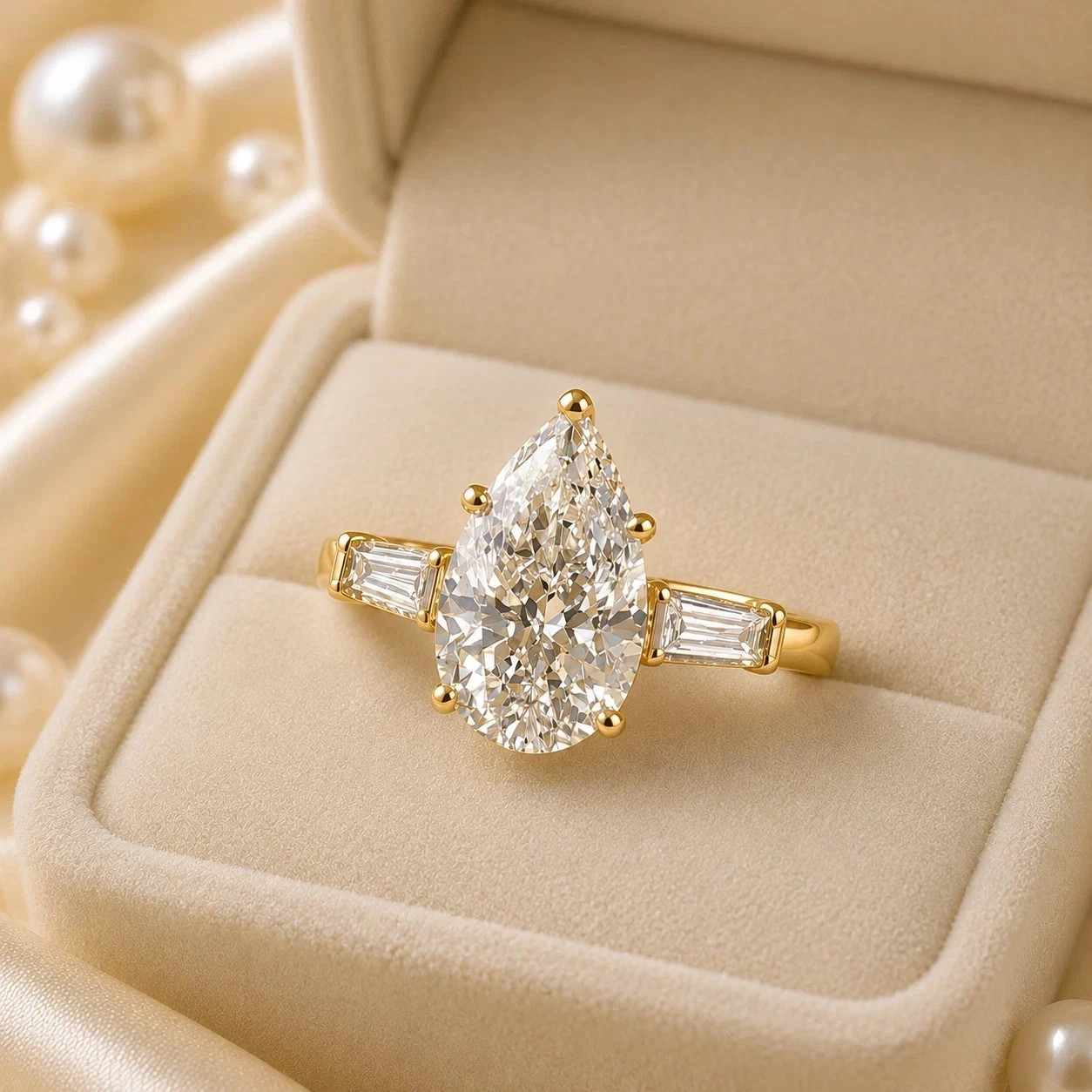 3.20 CT IGI Pear F-VS1 Lab Grown Diamond Women Engagement Ring 14K Yellow Gold