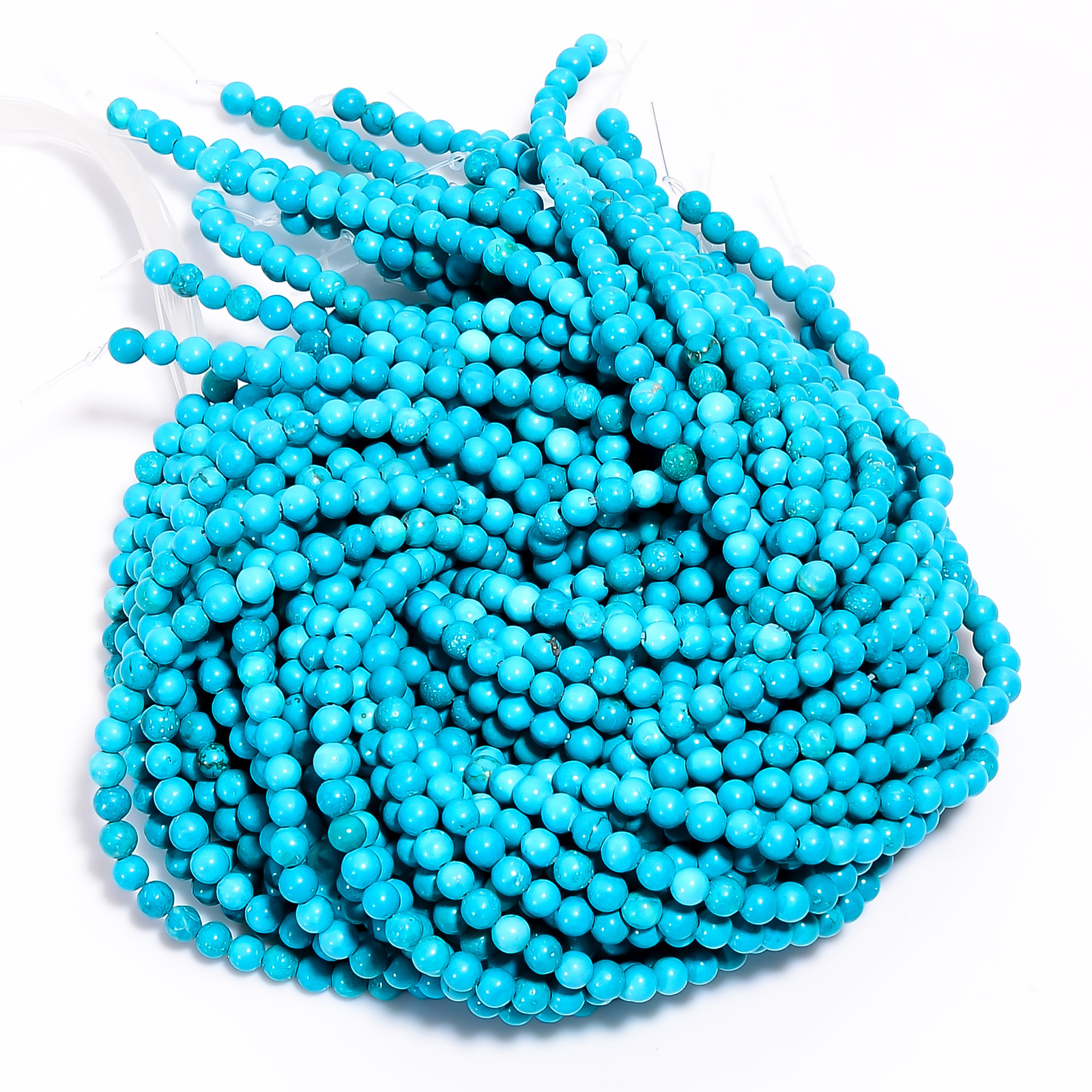 Natural Blue Turquoise Gemstone Round Smooth Beads 4X4.5 mm Strand 15″ EB604