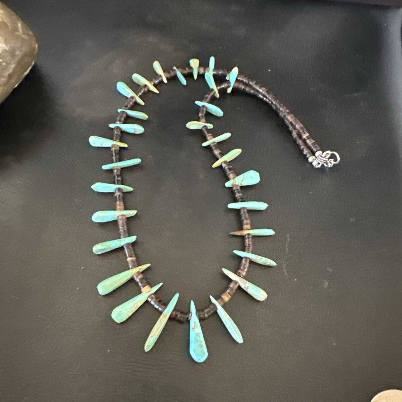 Native Green Turquoise Bone Bead Navajo Sterling Silver Necklace 20″ 17636