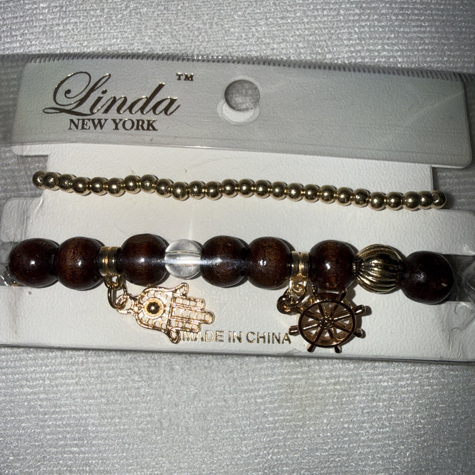 Dark Brown Wood Beaded Charm Stretch Bracelet By Linda