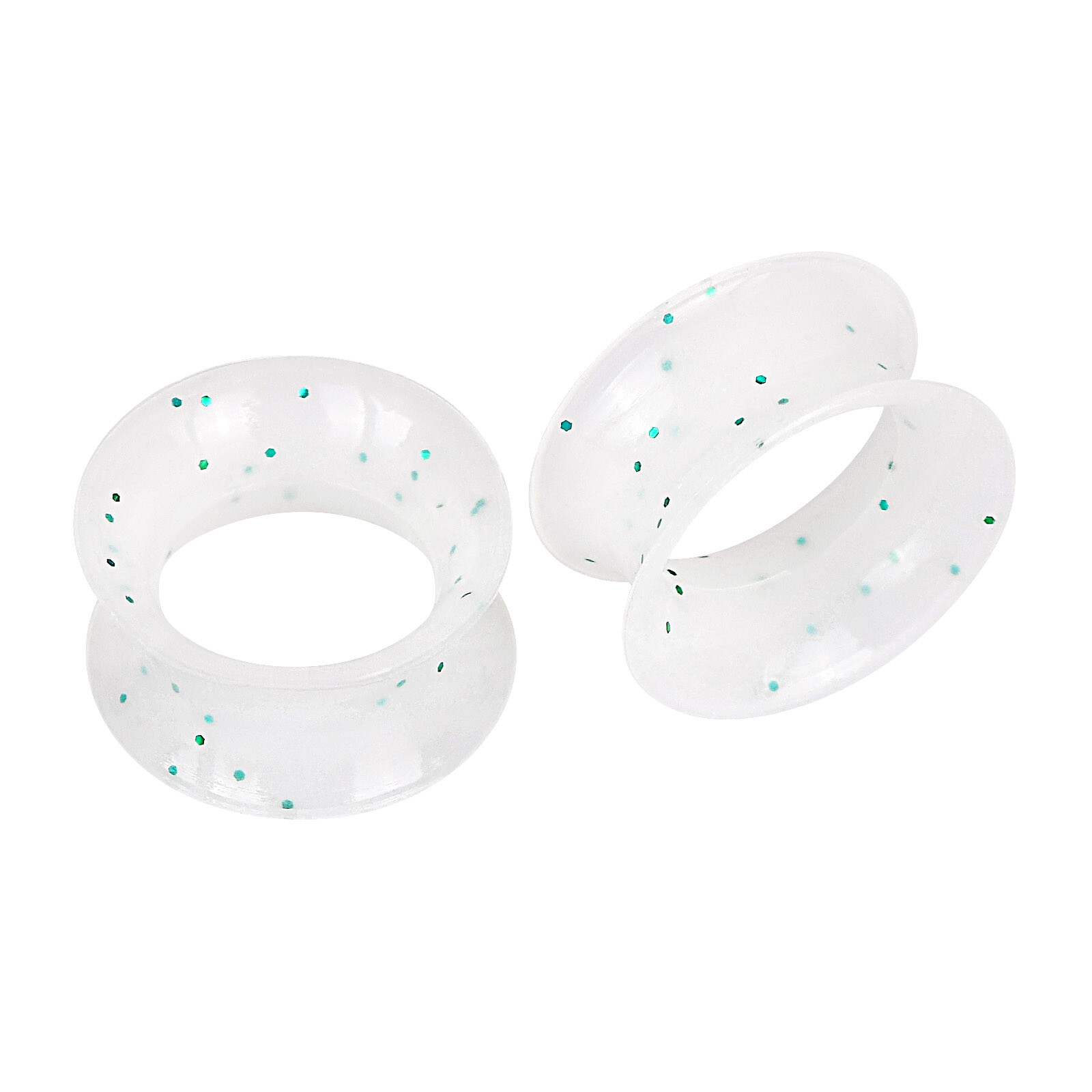 Pair of Thin Flexible Silicone Ear Skins Glow in the Dark/Glitter Flesh Tunnels