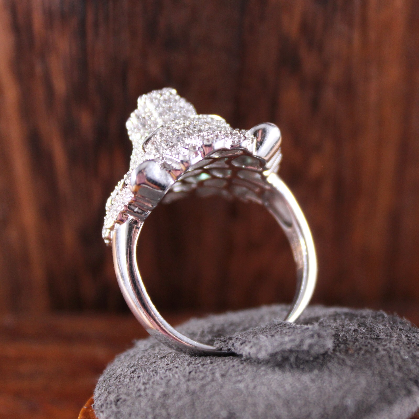 Fuzion Creations Green & White Crystal Lion Head Ring Sterling Silver Size 12