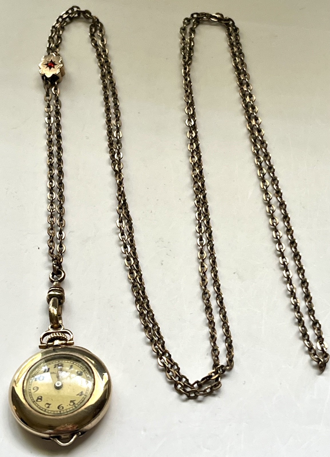Victorian Antique 38″ Gold Filled Watch Chain & Slide & Later Era Ladies Watch